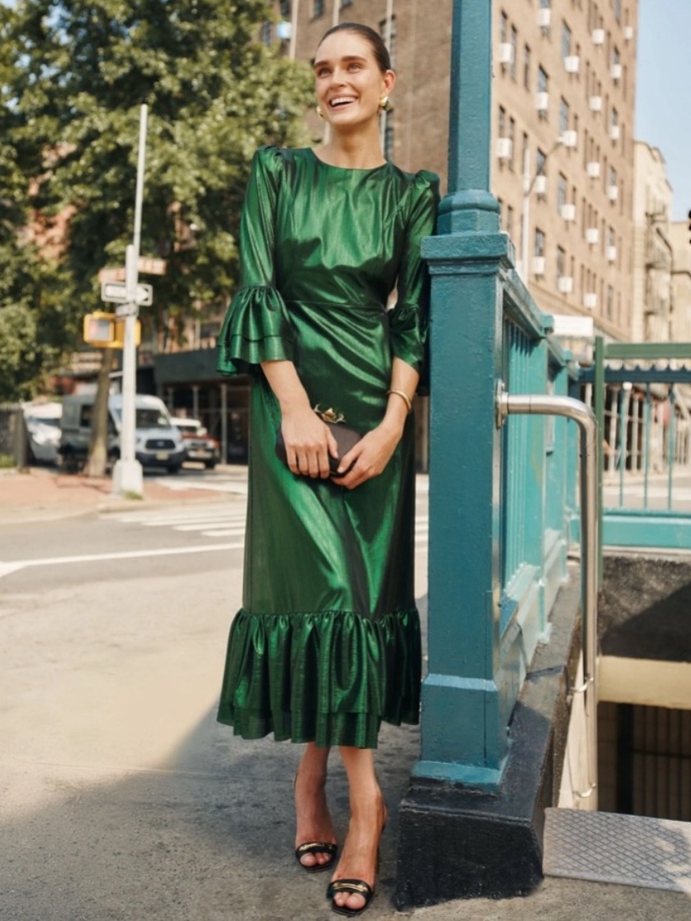Pomander Place XS Lilith Lillith Dress-Emerald Green Crinkle Lurex Women’s NEW